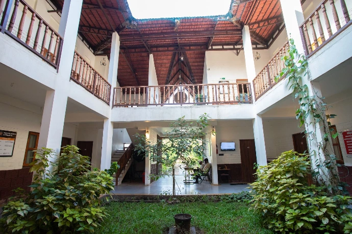 Central courtyard with garden viewed from guest rooms at Tapasya Health & Wellness retreat